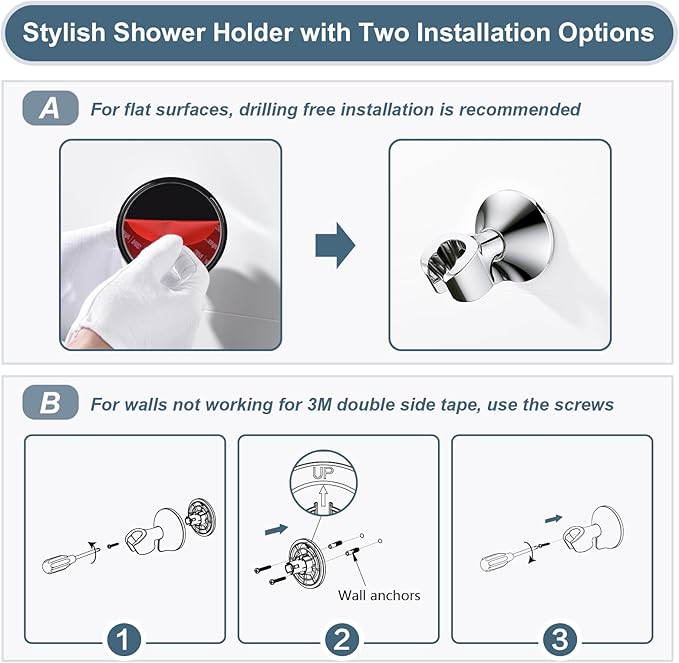 BRIGHT SHOWERS High Pressure Rain Shower Head Combo with Double Extension Arm, 8 Inch Rainfall Shower Head with Handheld Spray, Height Adjustable Dual Square Showerhead Set, Chrome