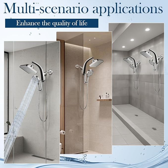 Filtered Shower Head with Handheld,2-IN-1 High Pressure Rain Shower Heads with 10-Setting Handheld Spray Combo,Water Softener Filters Beads for Hard Water - Remove Chlorine - Reduces Dry