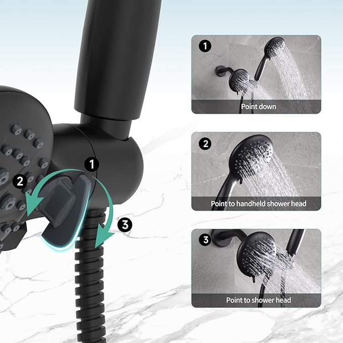 SR SUN RISE 6-Spray Shower Faucet 3-Way Combo Shower Head and Hand Held Shower Separately or Together, Shower Trim Kit Matte Black(Valve Include)