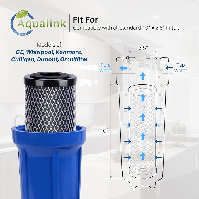 CTO10, 1 Micron 2.5" x 10" Whole House Carbon Water Filter Cartridge Replacement for Countertop Water Filter System, Dupont FXWTC, WFPFC8002,WFPFC9001, SCWH-5,WHEF-WHWC,AMZN-SCWH-5