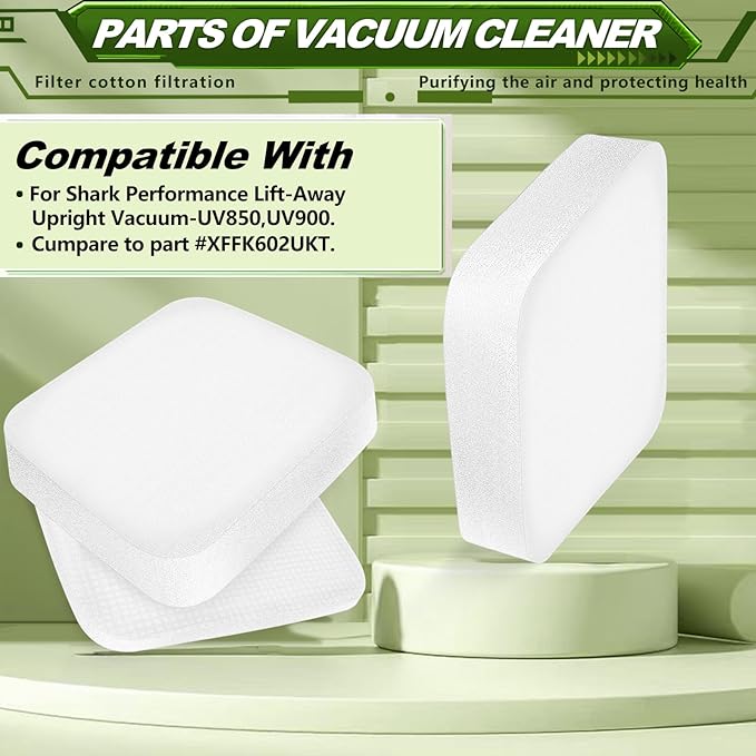 Vacuum Filter for Shark, Filters Replacement for Shark Performance Lift Away UV850 UV900 DuoClean Upright Vacuum, Part #XHF320 & XFFK602UKT, 2 HEPA Filters and 2 Foam & Felt Filters