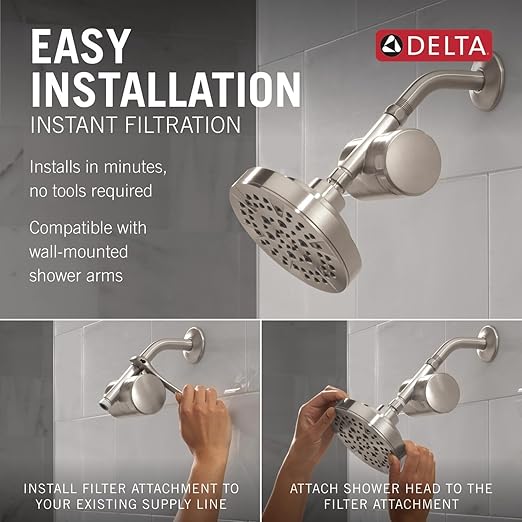Delta Faucet 5-Setting Shower Head Brushed Nickel with Clarifi Standard Shower Filter Attachment with Filter