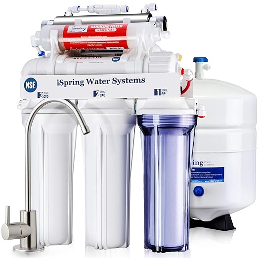 iSpring RCC7AK-UV, NSF Certified, 7-Stage Under Sink Reverse Osmosis Water Filtration System with Alkaline Remineralization and UV Filter, Patented Top-Mounted Faucet Design for Easy Installation