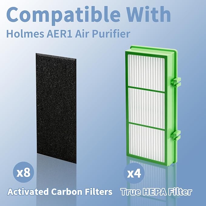 HAPF30AT-Total Air HEPA Type Filter Replacement for Holmes AER1 Filter Replacement, Compatible with HAPF300AH-U4R and HAP242-NU, Funmit 4 True HEPA Filters & 8 Activated Carbon Pre-Filters, Green