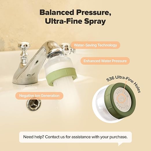 [6 Months Set] Water Filter for Sink Faucet and Replacement Set, Sink Water Filter, Vitamin C Gel, NSF Certified - Removes Impurities, Chlorine and Rust - Skin Hydration, Made in Korea Olive Green