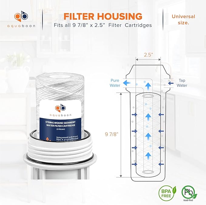 Aquaboon Whole House 5 Micron 10 x 2.5 String Wound Sediment Water Filter Cartridge Replacement Compatible with Well Water Filter WHKF-WHSW, 6-Pack