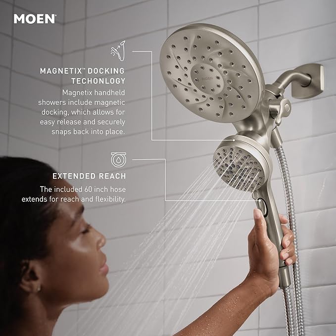 Moen 26009SRN Engage Magnetix 2-in-1 Combo Rain Showerhead with Detachable Handheld Shower Spray, Featuring Magnetic Docking System, Spot Resist Brushed Nickel