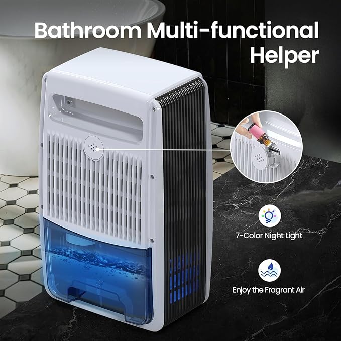 Dehumidifier for Bathroom with Drain Hose, 95 OZ Dehumidifiers for Home Bedroom Basement & RV，Auto Shut-off