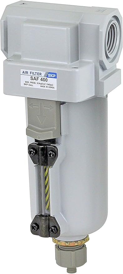 PneumaticPlus SAF400-N04B-MEP Compressed Air Particulate Filter 1/2" NPT, 10 Micron - Metal Bowl w/Manual Drain, Bracket