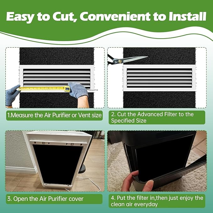 Cut to Fit Activated Carbon Air F ilter Sheet 16"x 48"x 1/4",Universal Charcoal Replacement F ilter Pad for Air Purifier,Furnace,AC,Range Hood,3D Printer