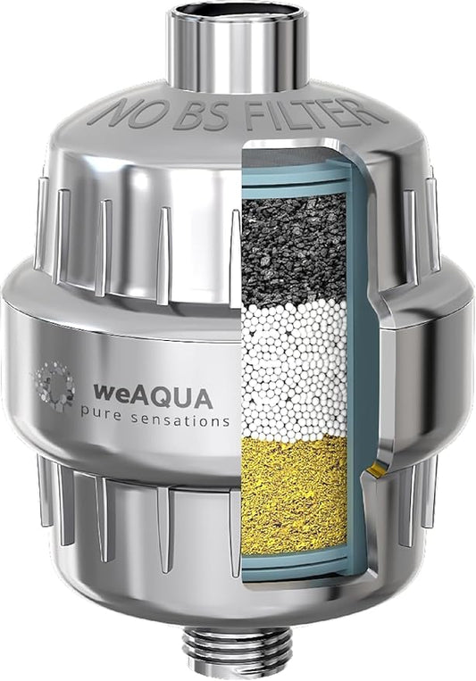 WeAQUA Heavy Duty NO BS Shower Filter – 99% Removal for Hard Water, Chlorine, Fluoride, Heavy Metals, Micro-life, Organics and More