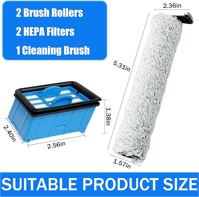 Crosswave Omniforce Replacement Parts, Roller Brush & Filters Kit for BISSELL Crosswave (Model 3882/3883/ OmniFind 3967F/ 3970F) Vacuum Cleaner - 2 Rolls, 2 Filters, 1 Tool Brush