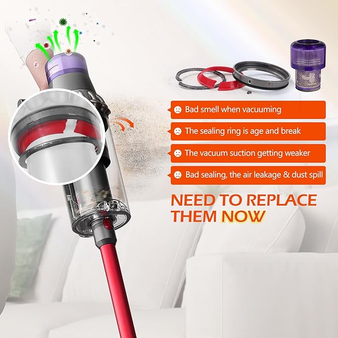 Fit for Outsize SV16 SV29 Sealing Ring Compatible with Dyson for SV16 SV29 V11/ Plus/Absolute Extra/Total Clean/Origin Models Canister Vacuum Cleaner Replacement Parts with HEPA Filter 970422-01