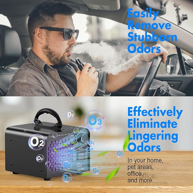 Ozone Generator 58,000mg/h, High Capacity Ozone Generator, Home and Commercial Ozone Machine Odor Removal, Ideal for Car, Home, Smoke, Pet, etc (Black) - by UCWC