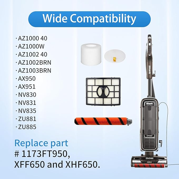 Replacement Brush Roll Filters Compatible with Shark Apex DuoClean AZ1000 AZ1002 AZ1003BRN AX950 AX951 AX952 NV830 NV831 NV835 ZU881 ZU885 Vacuum,Part # 1173FT950,XFF650 and XHF650