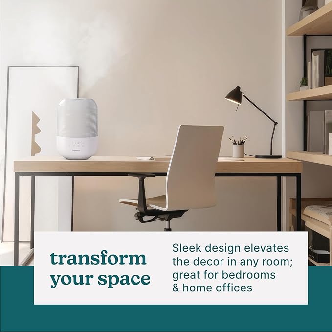 Homedics Ultrasonic Cool Mist Humidifier, Top-Fill 3L Water Tank, Covers 395 sq. ft, 35-Hour Runtime, 3 Mist Settings, Clean Tank Tech, Auto-Off, Night Light, Quiet