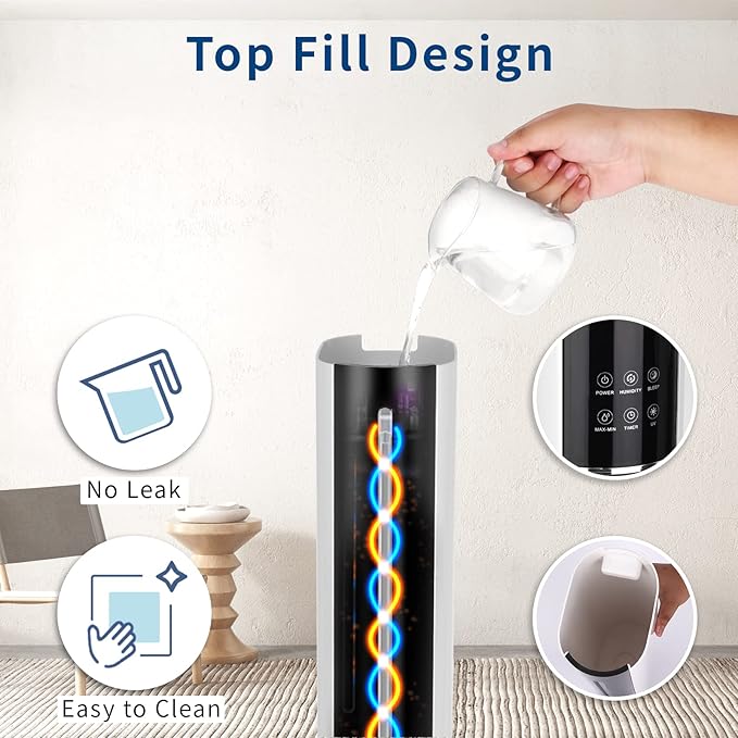 Ultrasonic Cool Mist Humidifier for Large Room Bedroom, Top Fill Humidifier(9L/2.38Gals) for Baby Adults, Smart & Remote Control, Last 40 Hours