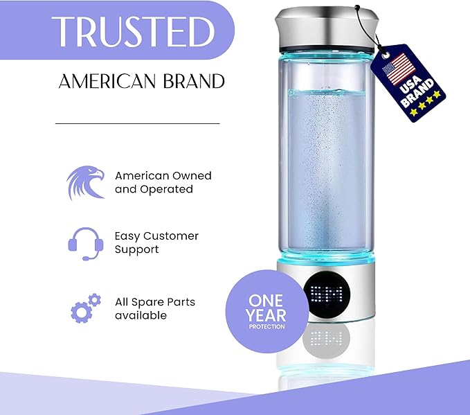 LevelUpWay - Hydrogen Generator Water Bottle SPE PEM Technology Water Ionizer (Classic, Silver - LED)