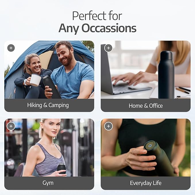 UV self-Cleaning and Water-Purifying Bottle TT-B02-18.6 Ounce Insulated Rechargeable Stainless-Steel Tumbler with Safety Lock Prevents Accidental Exposure Ideal for Outdoor and Emergency use