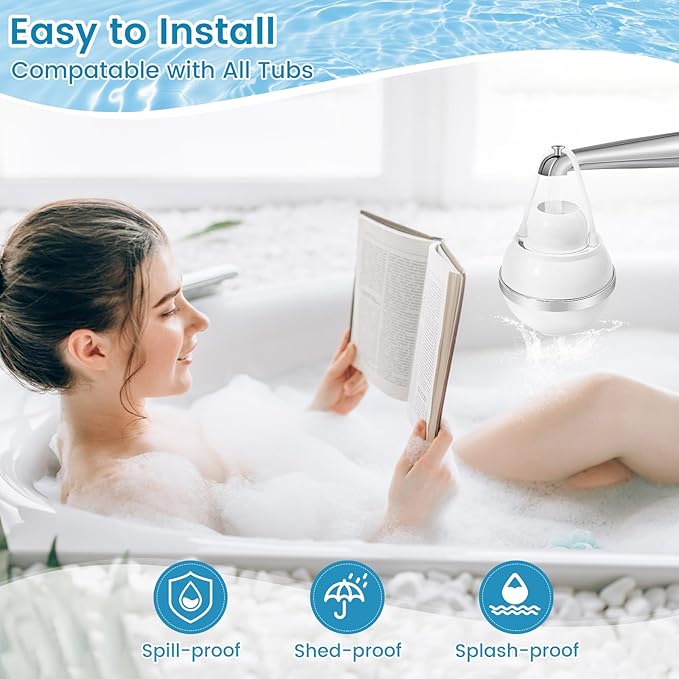 Bath Filter for Tub,Bath Water Filter for Softer Hair&Skin, 8 Stage Filtration bathtub water filter 2,500 Gallons Capacity, 6 Dimensional effect，BPA Free Easy to Install for Home, Hotels&Spa（White）