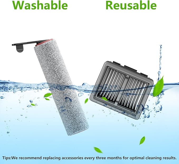 Replacement Vacuum Filters Roller Brushes Compatible with Dreame H12 Pro Wet Dry Vacuum Cleaner, Efficient Replacement Filters for Clean Floors (【H12Pro】3 Brush 3 Filters)