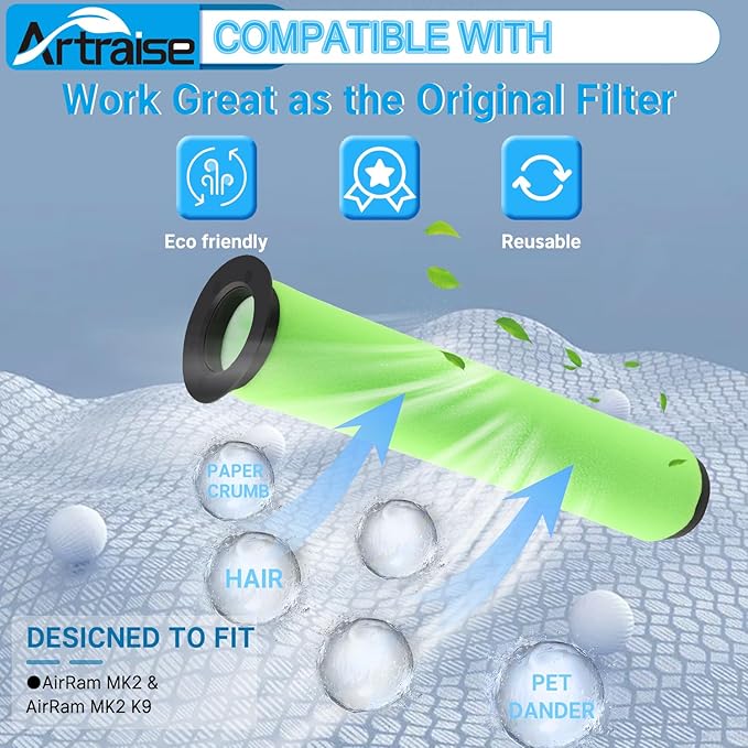 Artraise 6 Packs Filter Replacement for Bissell Air Ram Cordless Vacuum Cleaner, AirRam Filters 1984 2144 21448 19841 19844,Compare to part#1611215