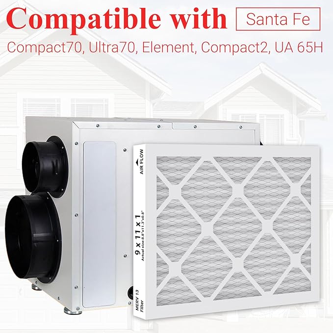 9 x 11 x 1 MERV 13 Replacement Dehumidifier Filter Compatible with Santa Fe Compact70, Ultra70, Element, Compact2, UA 65H Dehumidifier Models, 4 Packs