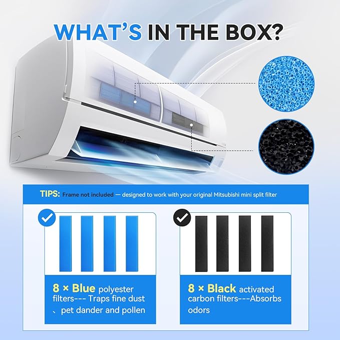 16 Pcs Mini Split Air Filter Compatible with Mitsubishi Electric MAC-2300FT-E, MAC-3000FT-E, 8.3" Replacement, No Frame