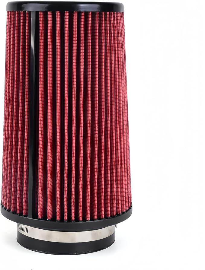 4-Inch Cold Air Intake Filter - Washable, High Performance, 3" or 3-1/2" or 4" Clamp-On Filter Height: 9 In Replacement Cone Air Filter Universal 3 Sizes in 1 (Red)