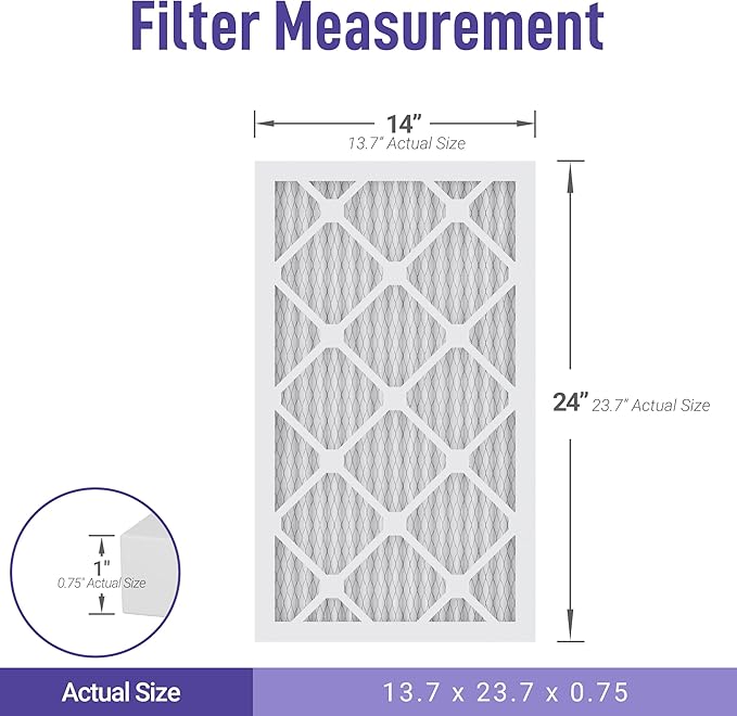 Maycold MERV 8 14x24x1 Furnace Air Filters (6-Pack), Pleated HVAC AC Filters – Actual Size 13.70” x 23.70” x 0.75”, For Residential or Office Use, Individually Wrapped in Plastic