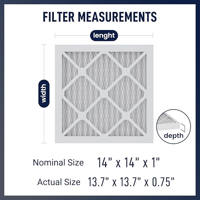 14x14x1 MERV 8 Air Filters 6-Pack, Actual Size 13.7" x 13.7" x 0.75" – Compatible with HVAC, Air Conditioners & Furnaces– High Particle Capture & Smooth Airflow