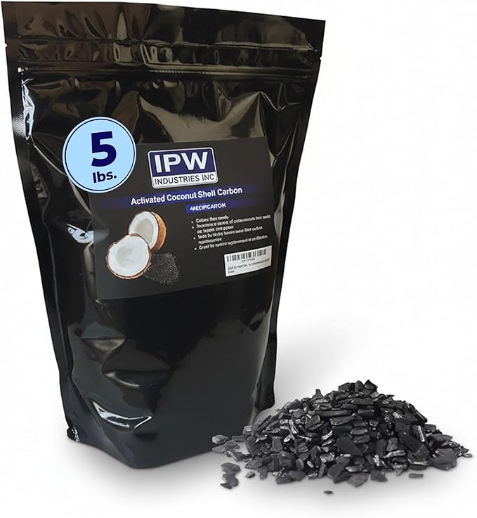 IPW Industries Inc. Bulk Activated Carbon for Aquarium & Water Filtration, 4x8 Mesh Coconut Shell Charcoal, Granular Activated Charcoal Water Filter, Replacement Carbon Water Filter Media - (5 Lbs)
