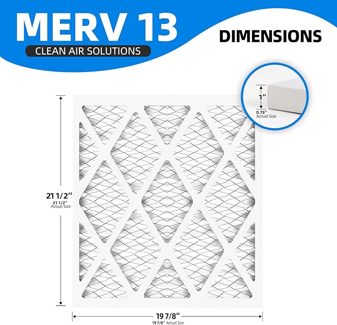 (6- Pack) 19 7/8x21 1/2x1 Furnace Air Filters, MPR 1900 & FPR 10, MERV 13 Pleated Air Filter (Actual Size: 19 7/8"x21 1/2"x3/4")