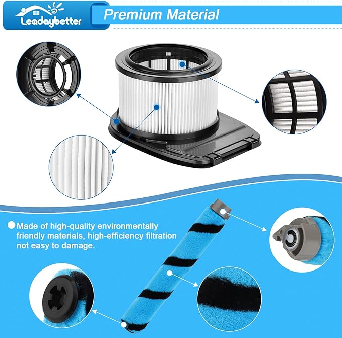 Leadaybetter Filter Replacement for Shark IZ662H Vertex Pro Lightweight Cordless Stick Vacuum with DuoClean PowerFins, 2 HEPA Filters, 1 Soft Roller, Compare to Prat XHFIZ500 & XFFKIZ600 & 855FFJ362H