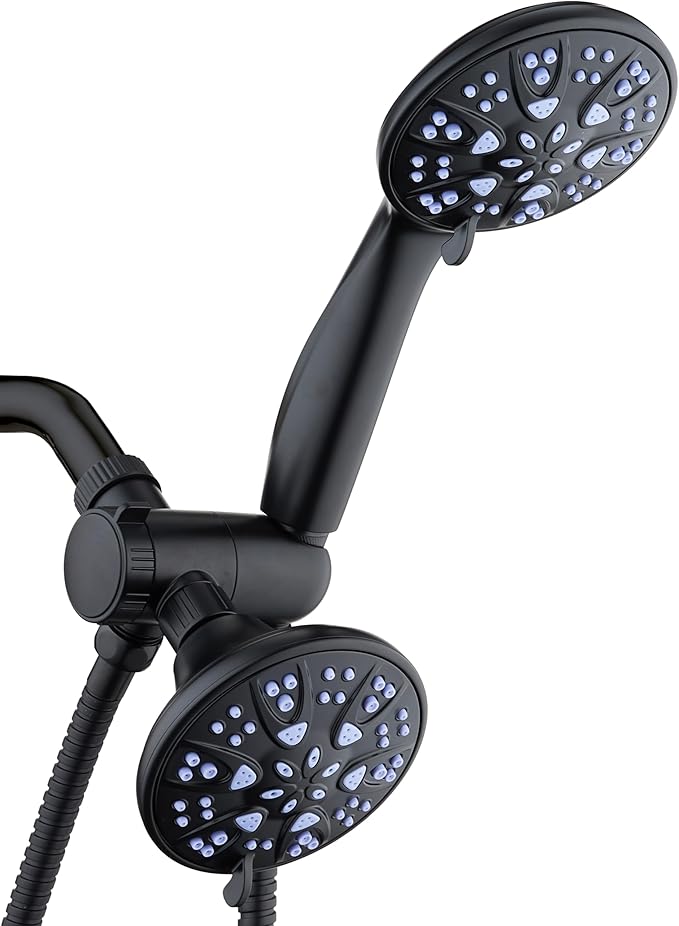AquaDance Antimicrobial/Anti-Clog High-Pressure 30-setting Dual Head Combination Shower with Nozzle Protection from Growth of Mold, Mildew & Bacteria for a Healthier Shower – Sunset Blue