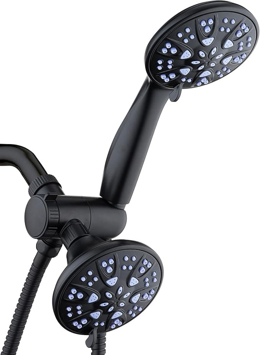 AquaDance Antimicrobial/Anti-Clog High-Pressure 30-setting Dual Head Combination Shower with Nozzle Protection from Growth of Mold, Mildew & Bacteria for a Healthier Shower – Sunset Blue