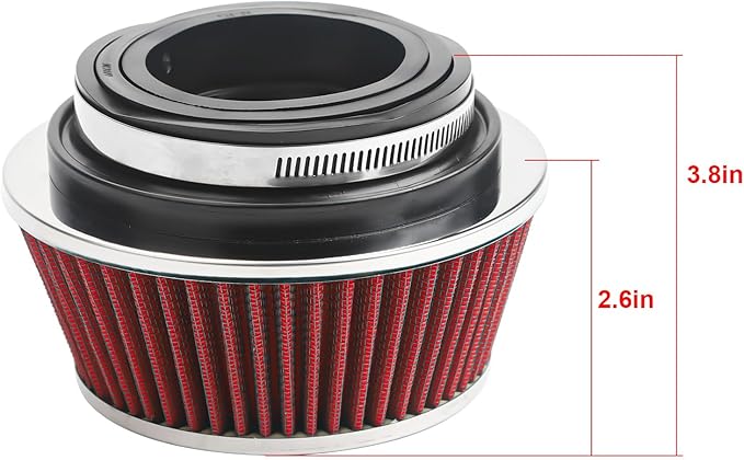 Universal Clamp-On Air Filter Fits 3 In /3.5 In /4 In Three Different Size, Height: 2.625 In, Base 6 In, Top 4.75 In, High Flow Round Tapered Washable For Car and Motorcycle