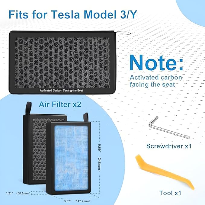 Tutor Auto Cabin Air Filter Compatible with Tesla Model 3 Model Y, HEPA & Activated Carbon for 2016-2023 Tesla Accessories, 2Pack