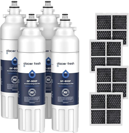 GLACIER FRESH Replacement for LT800P Refrigerator Water Filter and Air Filter, Compatible with LG LT800P, LT800PC, LSXS26326S, Kenmore 46-9490, and LG LT120F, ADQ73214404 Air filter Combo 4 Pack