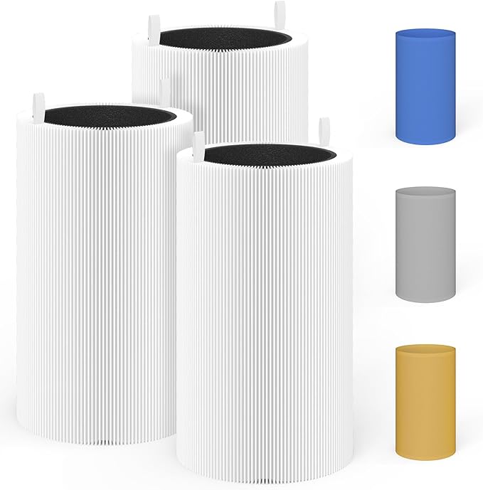 3 Packs 411 Replacement Filter Compatible with Blue Pure 411, 411+, 411 Auto & Mini with 3pcs Outer Cloth Pre-Filter Cover