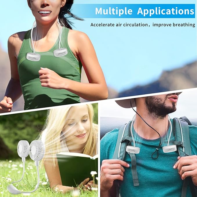 HandFan 5000mAh Neck Fan, 26H Longest Runtime - 6 Speeds Visible Blades Portable Fan, 360° Flex Neck for Gym Office Travel, Safety Grille & Hair Protection (White)