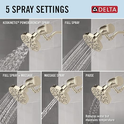 Delta Faucet 5-Setting H2Okinetic Shower Head Polished Nickel with Clarifi Premium Shower Filter Attachment with Filter