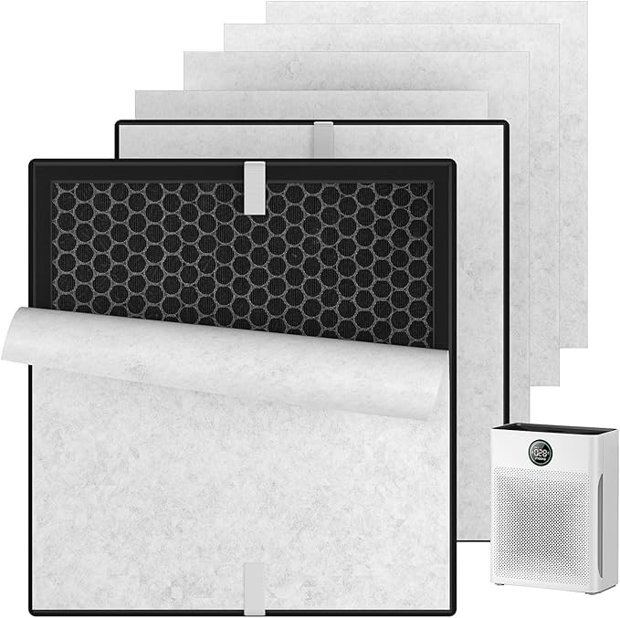 2 Pack PR1 Replacement Filter, Compatible with MOOKA PR1 Air Purifier, H13 True HEPA Filter for Home Large Room, Removes Pollen Dander Smoke Pet Hair Dust (includes 6pcs Washable Pre Filter)