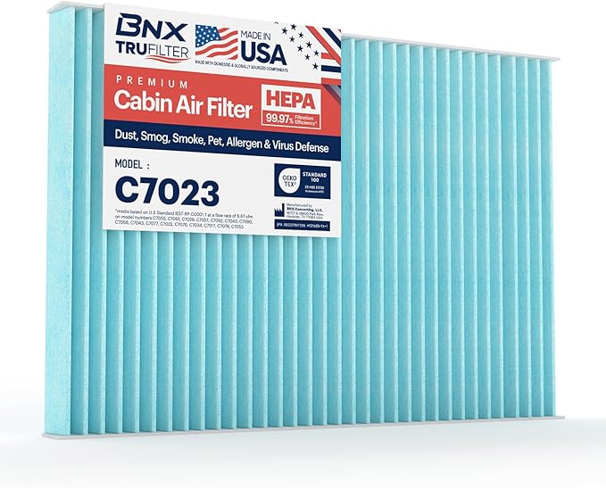 BNX TruFilter C7023 Cabin Air Filter, HEPA 99.97%, Compatible With GMC Acadia, Acadia Limited, Chevrolet Traverse; Saturn Outlook; Buick Enclave