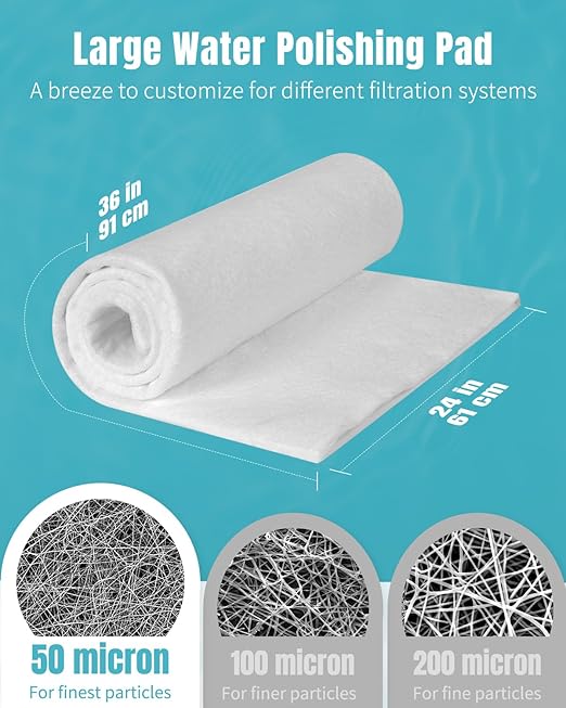 Pawfly Aquarium Polishing Filter Pad, 50 Micron Ultra-Fine Water Polishing Pad for Fish Tank Filters, 36 x 24 Inch Cut-to-Fit Aquarium Filter Floss, High Density Filter Media Pad for Ponds & Sumps
