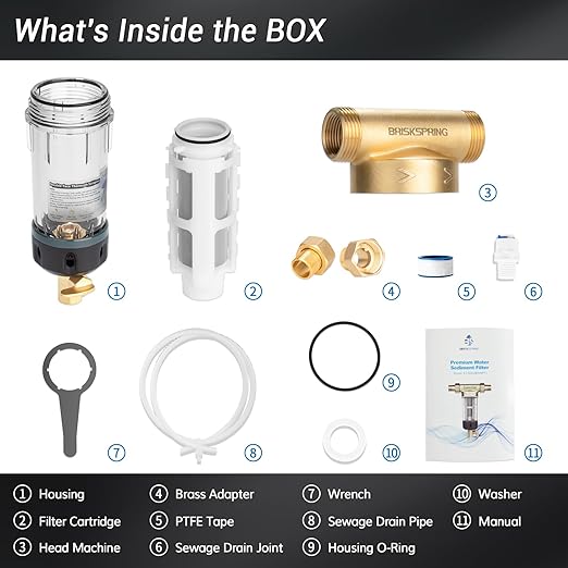 Spin Down Sediment Filters With Scraper, Well Water Filter System for House, Reusable Whole House Water Filter for Well Water, 300 Micron, 1" MNPT + 3/4" FNPT + 3/4"MNPT, BPA Free