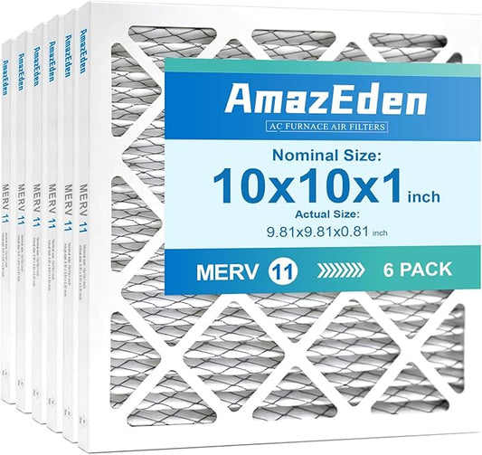 10x10x1 AC Air Filter MERV 11 (6-Pack) MPR 1000 FPR 7 HVAC Furnace Pleated Filters Dust Defense Replacement for Home (Exact Dimensions: 9.81x9.81x0.81 Inches)