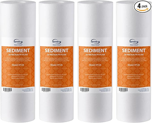 iSpring FP120X4 10"x2.5" Universal Sediment Water Filter Replacement Cartridges, 20 Micron Multi-layer Sediment Filter, 4 Pack