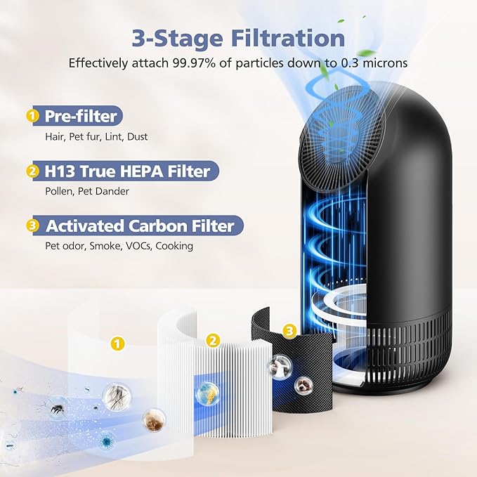 2-Pack H13 Filter Compatible with Afloia Fillo/Halo/Mooka Allo, 3-in-1 H13 Efficient Filtration for Fillo Air Puri-fier, for Afloia Fillo Filter
