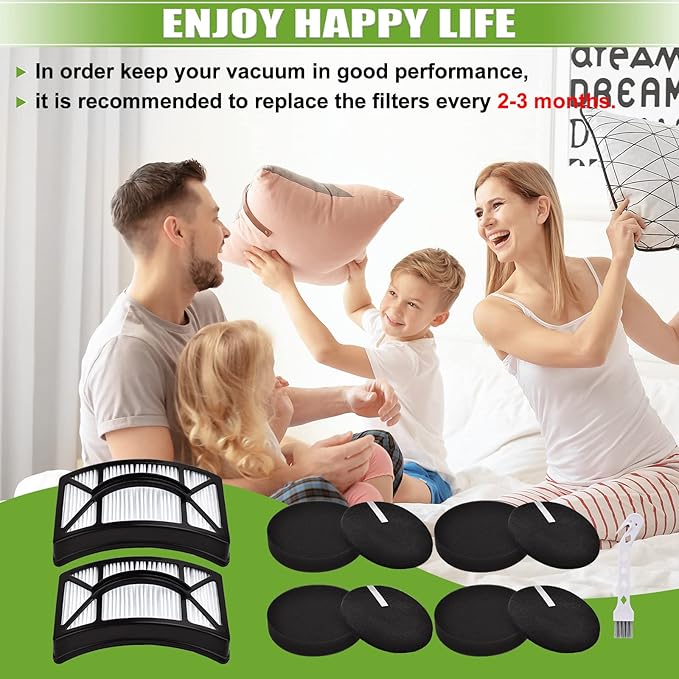 Filter Replacement for Bissell CleanView 2492 2488 2486 2494 2487 2492 2491 2484 PowerClean Rewind Pet Vacuum, 4 Foam + Felt + 2 HEPA Filters, Part 1604130 & 1601972 & 1608225